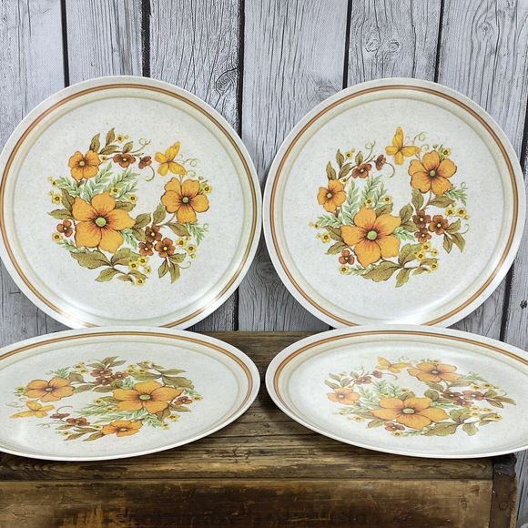 Set 4 Vtg Brookpark Melamine Melmac Plates Pleasant Valley Floral Grannycore - Picture 3 of 8